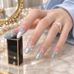 Rhinestone Cat Eye Blue & Green Press-On Nails — product view 3
