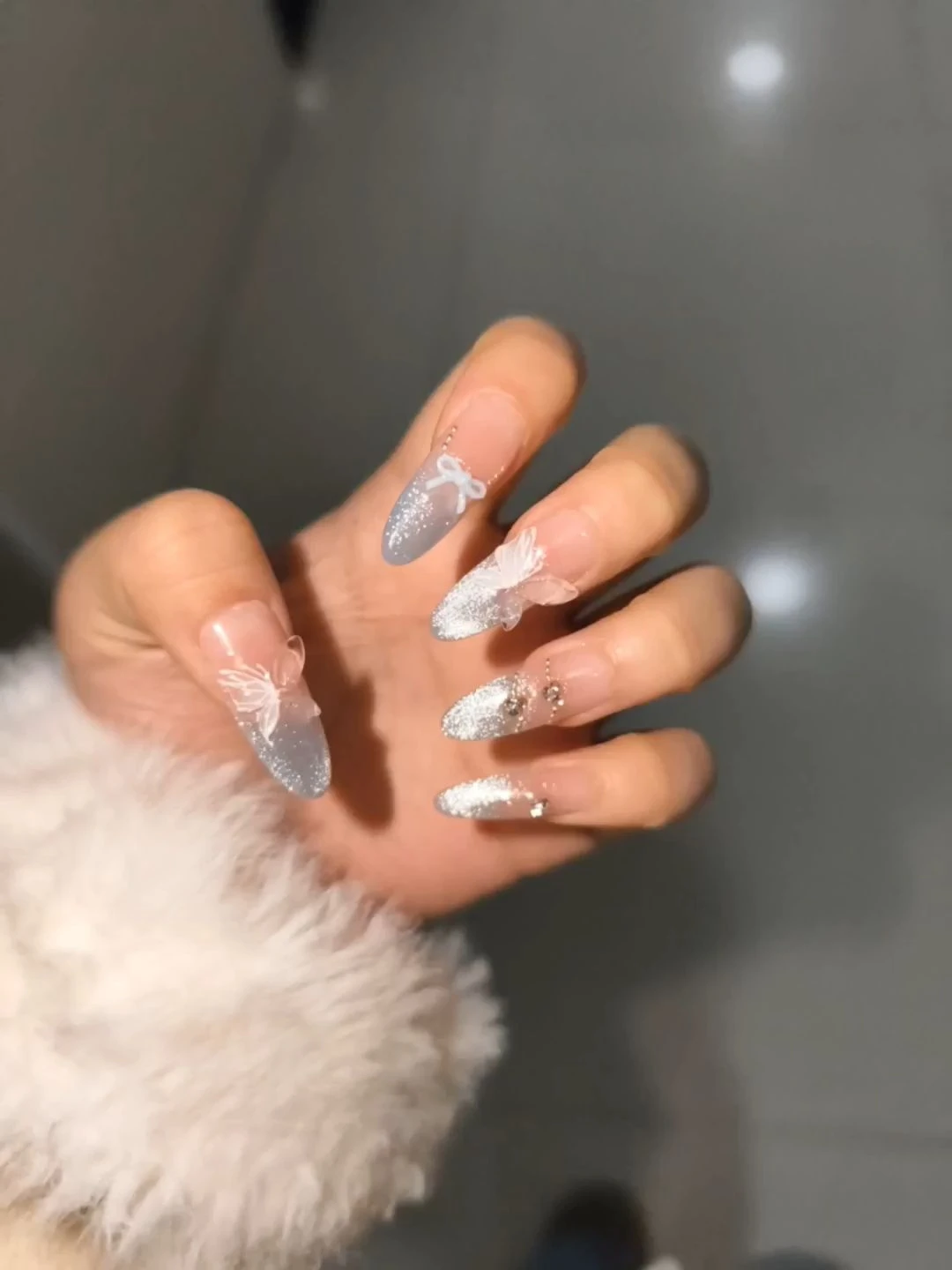 Rhinestone Cat Eye Blue & Green Press-On Nails — customer review photo