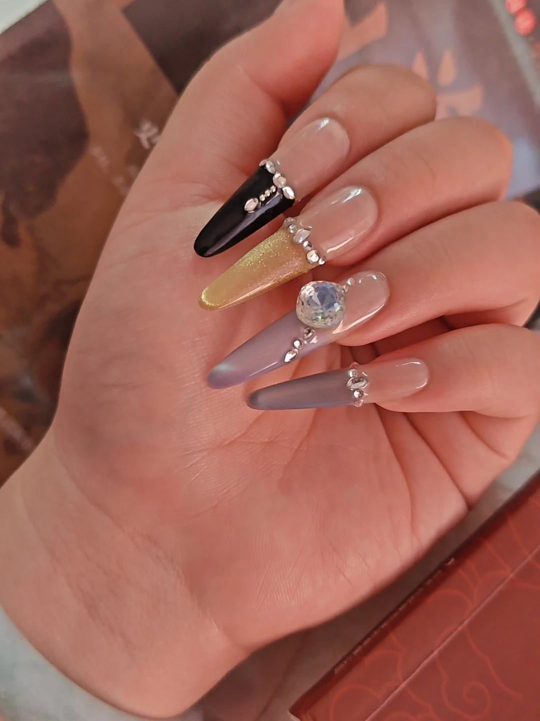 Rhinestone Cat Eye French Tip Press-On Nails — customer review photo