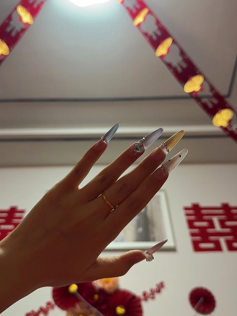 Rhinestone Cat Eye French Tip Press-On Nails — customer review photo