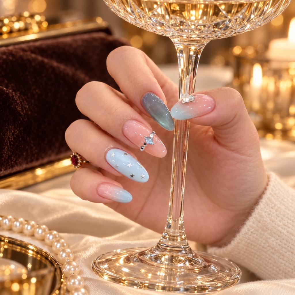 Rhinestone Cat Eye Star Press-On Nails — product view 4
