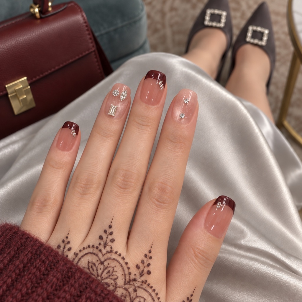 Rhinestone French Tip Bow Press-On Nails — product view 3