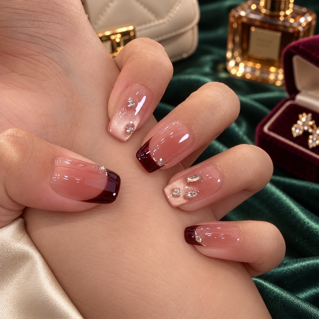 Rhinestone French Tip Bow Press-On Nails — product view 4
