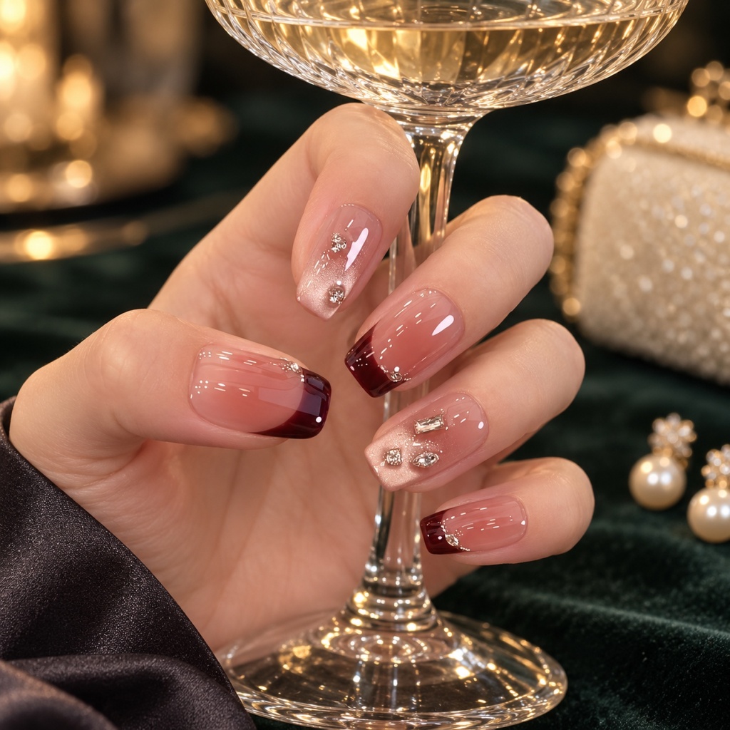Rhinestone French Tip Bow Press-On Nails — product view 5