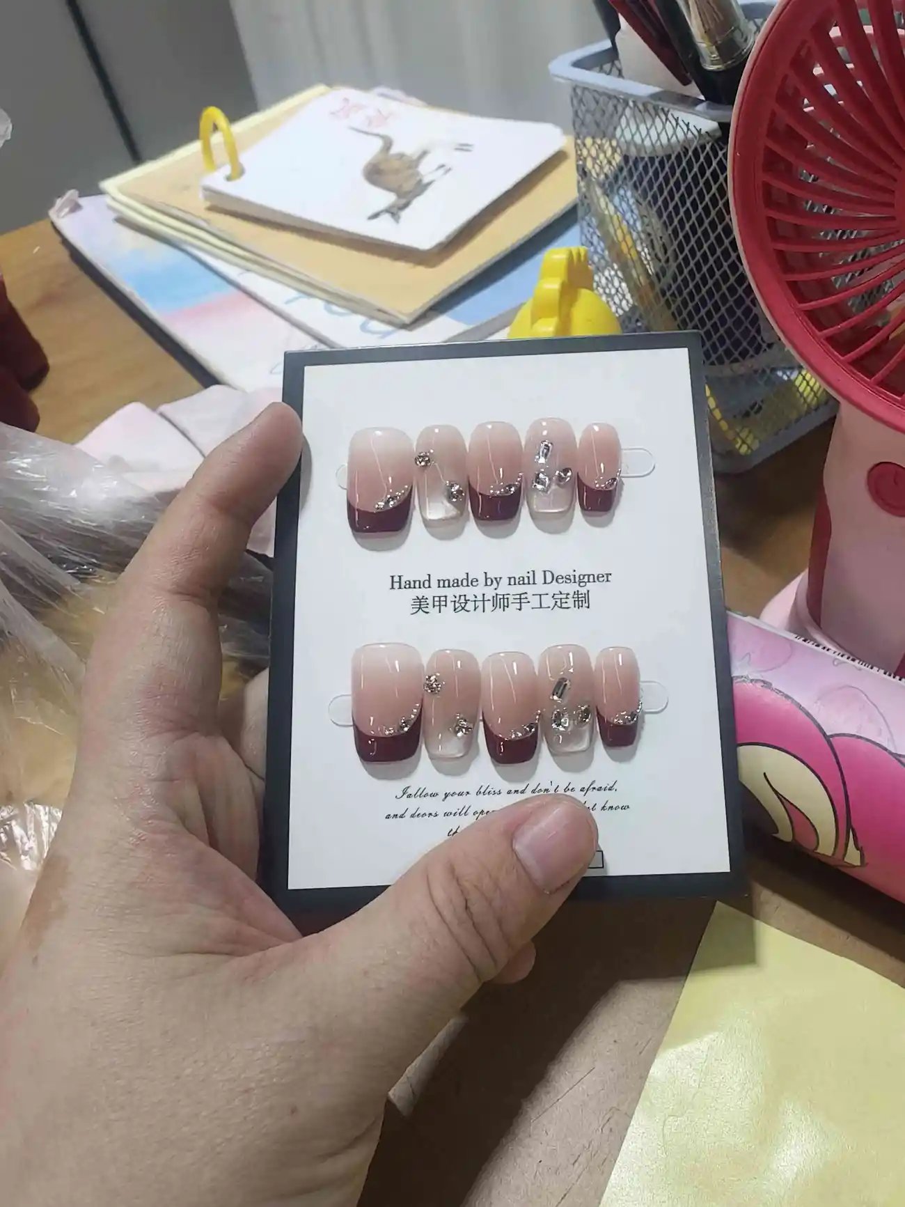 Rhinestone French Tip Bow Press-On Nails — customer review photo