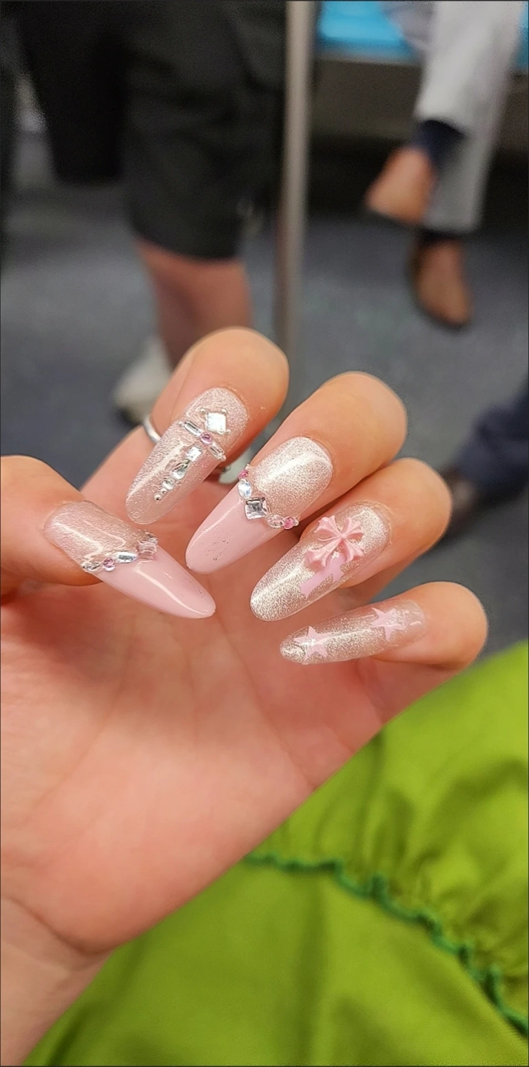 Review photo for Pink Cross Cat Eye Long Press-On Nails