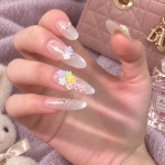Rhinestone French Tip Floral Press-On Nails — product view 2
