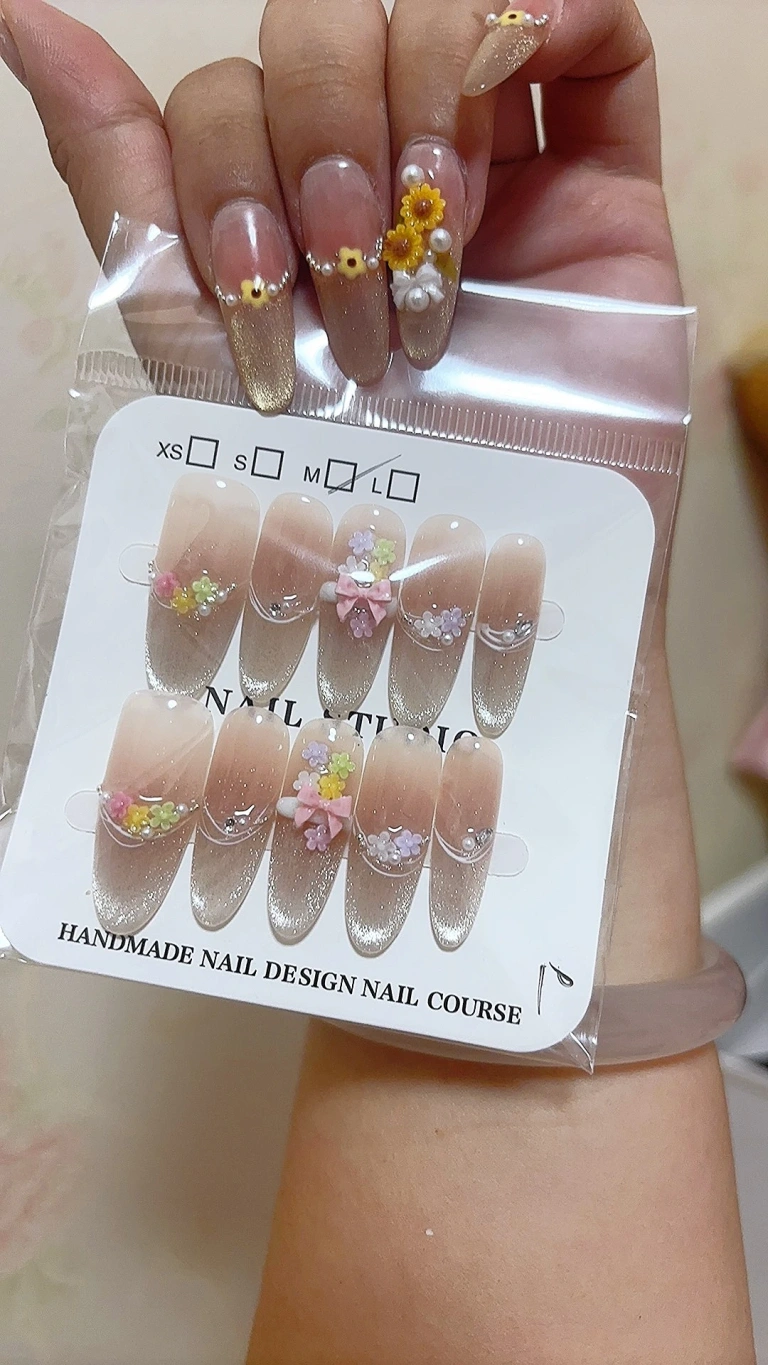 Review photo for Clear Floral French Tip Long Press-On Nails
