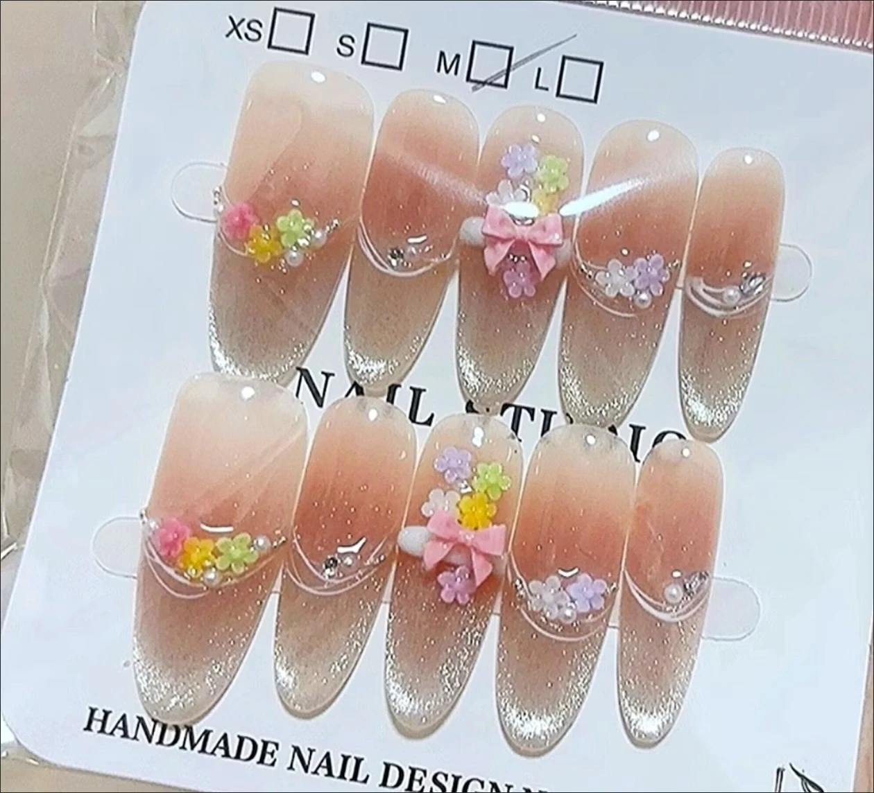 Rhinestone French Tip Floral Press-On Nails — customer review photo