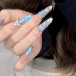 Rhinestone French Tip Iridescent Press-On Nails — product view 2