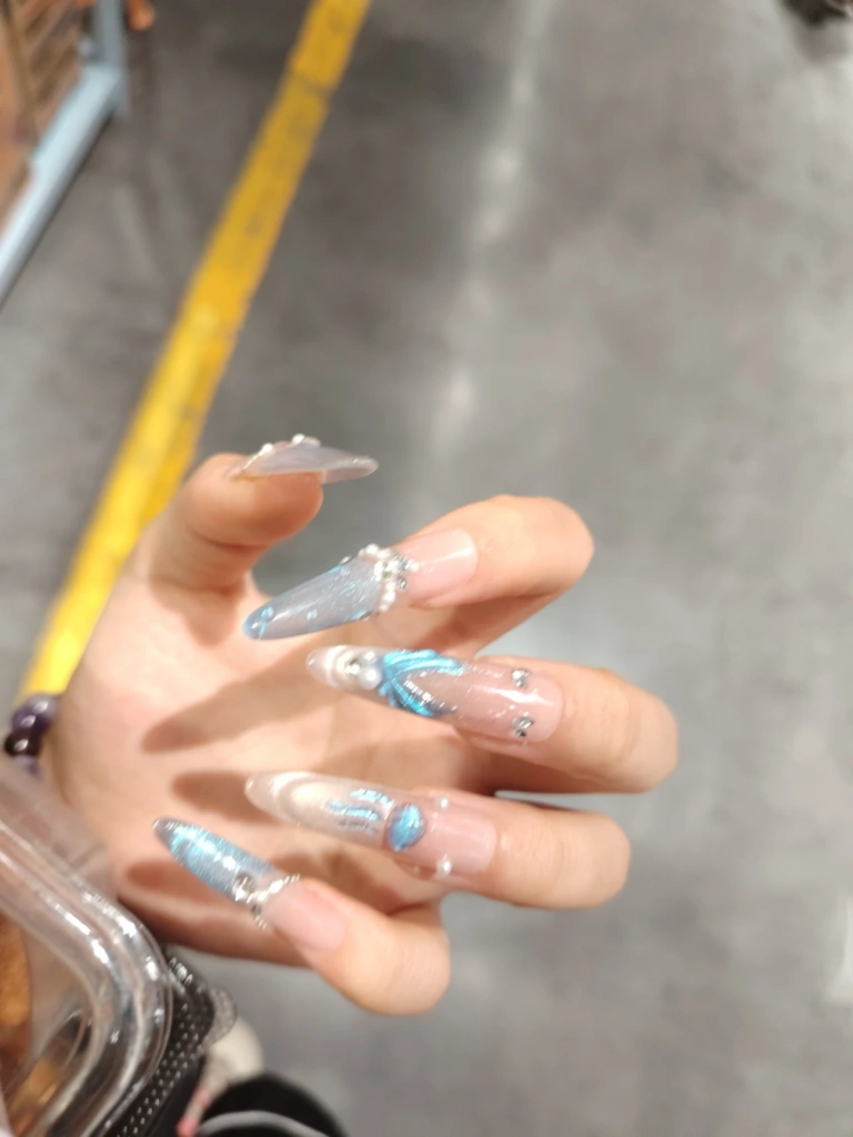 Rhinestone French Tip Iridescent Press-On Nails — customer review photo