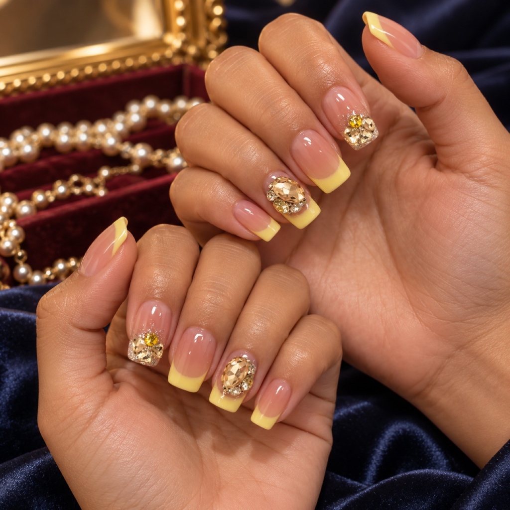 Rhinestone French Tip Medium Press-On Nails — product view 3