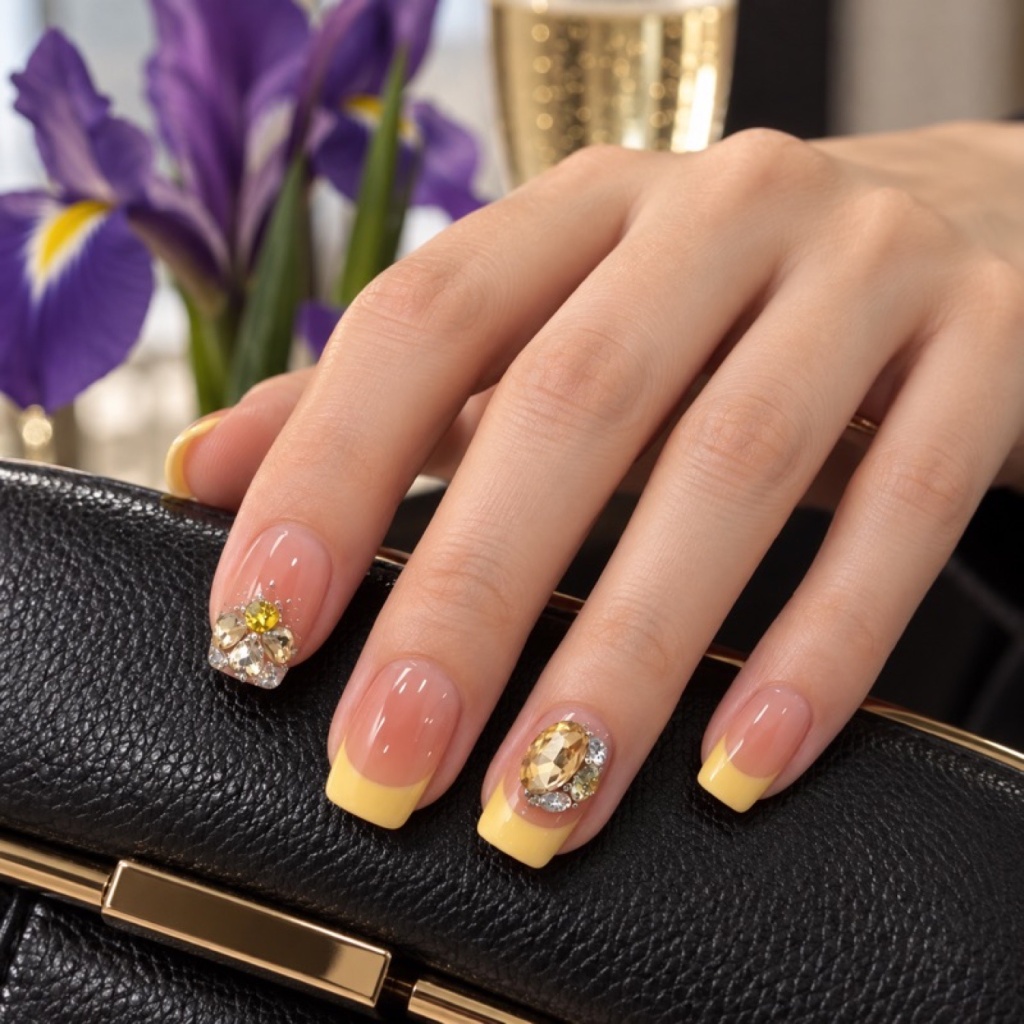 Rhinestone French Tip Medium Press-On Nails — product view 5