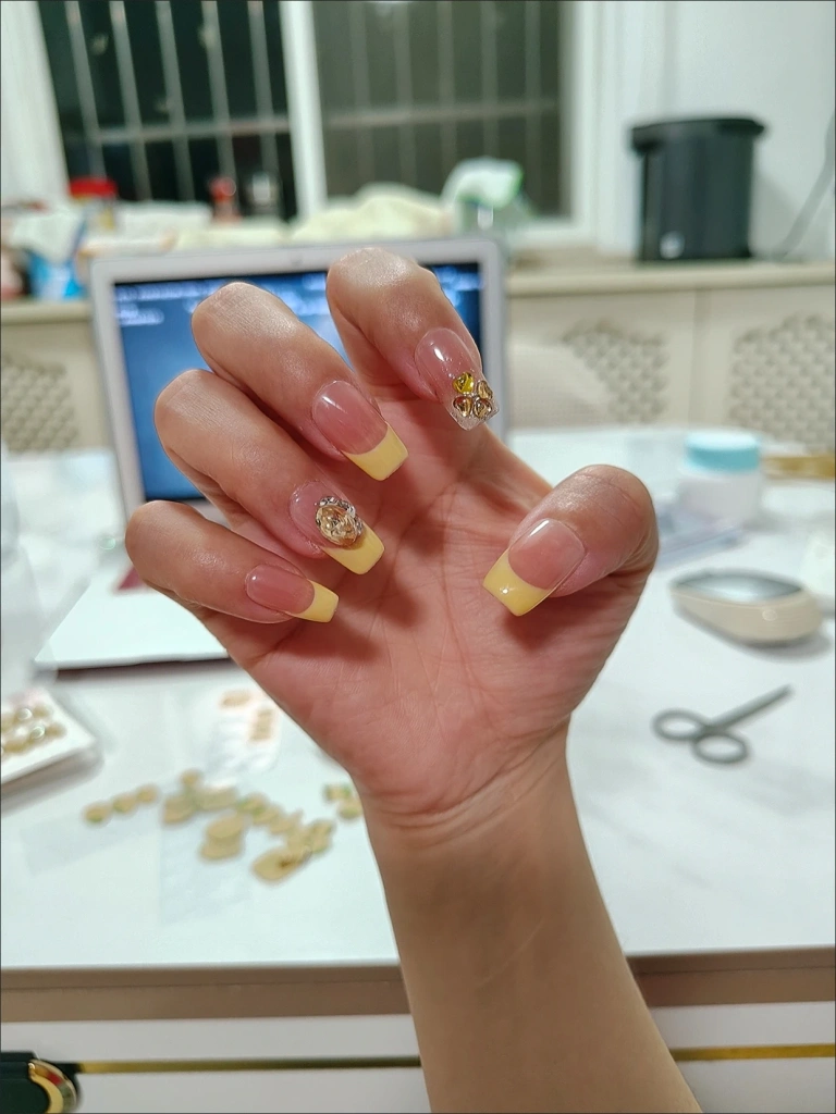 Rhinestone French Tip Medium Press-On Nails — customer review photo