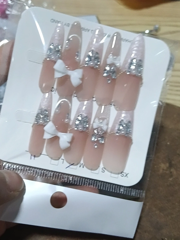 Rhinestone French Tip Pearl Press-On Nails — customer review photo