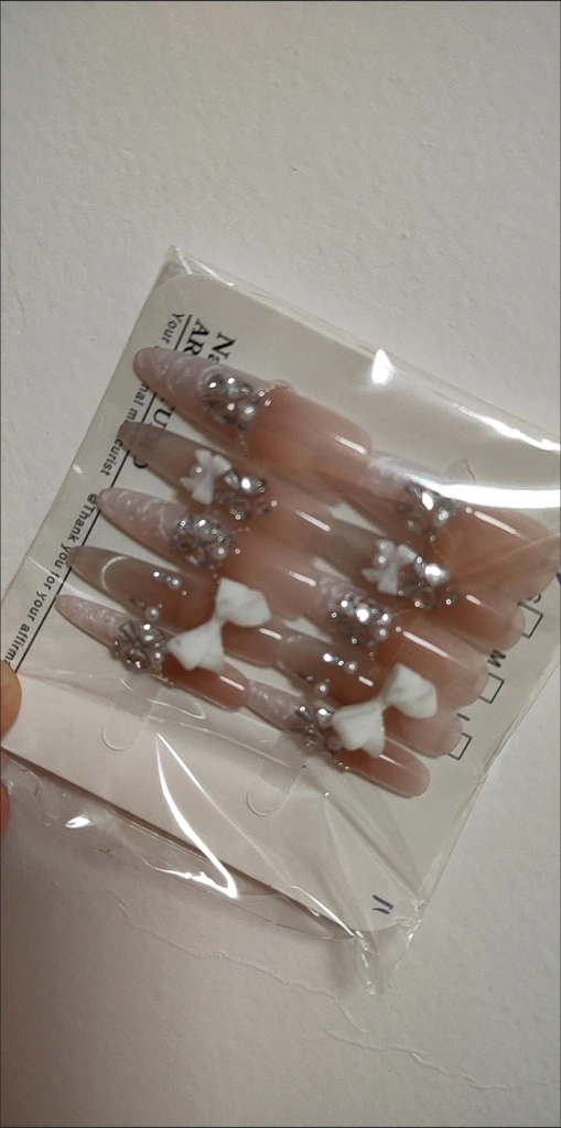 Rhinestone French Tip Pearl Press-On Nails — customer review photo