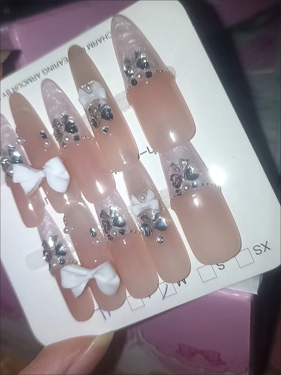 Rhinestone French Tip Pearl Press-On Nails — customer review photo