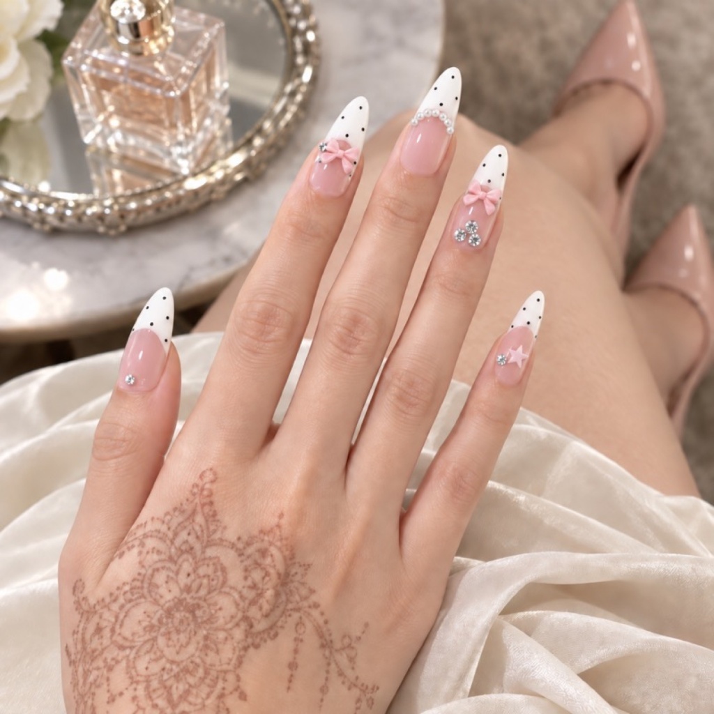 Rhinestone French Tip Polka Dot Press-On Nails — product view 2
