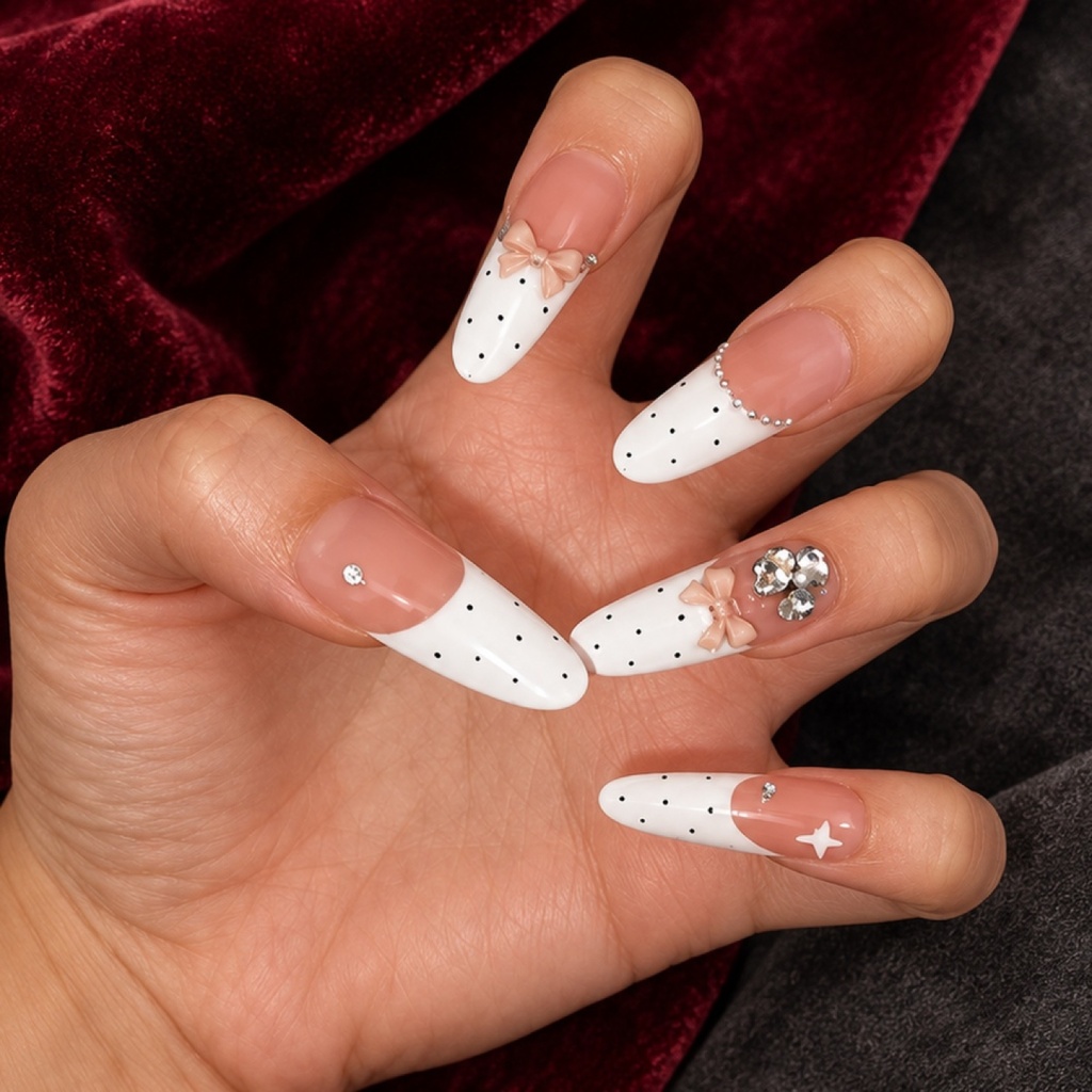 Rhinestone French Tip Polka Dot Press-On Nails — product view 3