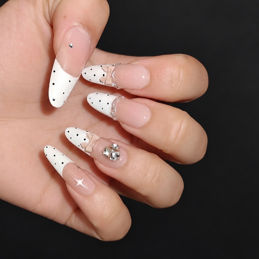 Rhinestone French Tip Polka Dot Press-On Nails — product view 4