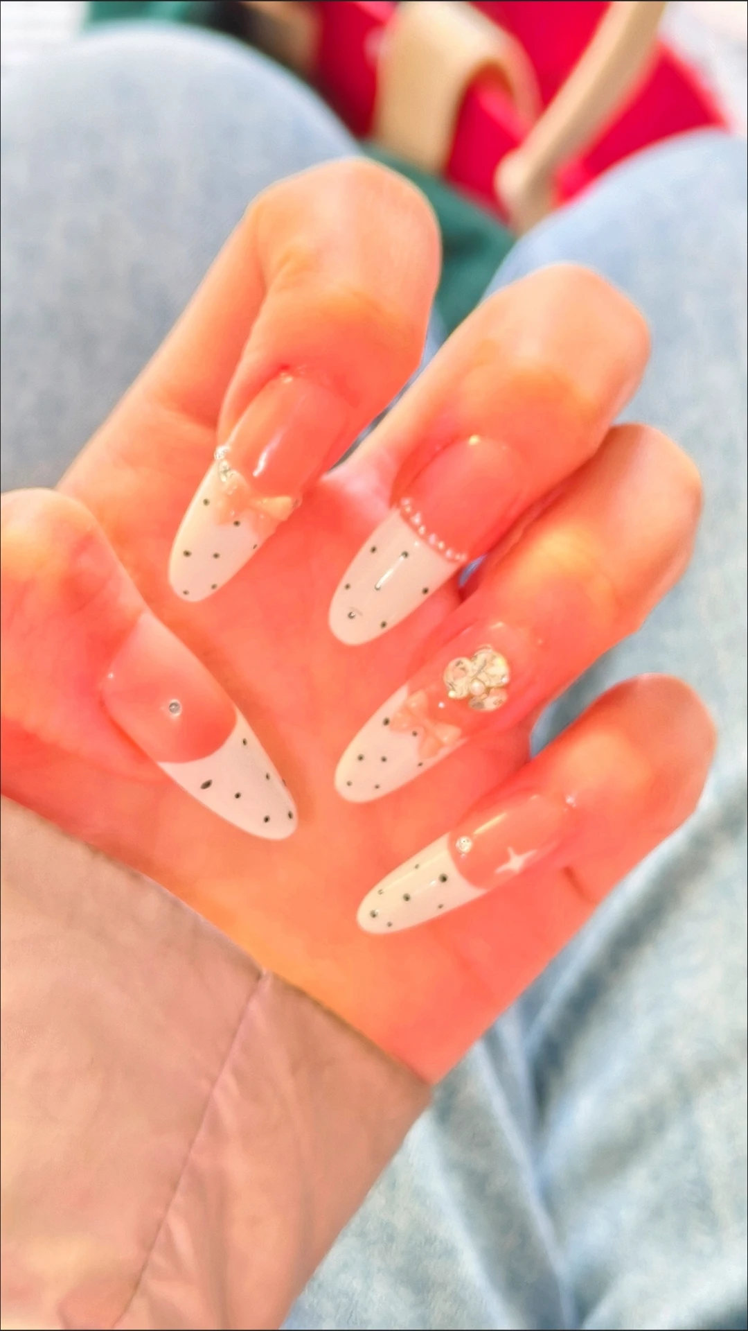 Rhinestone French Tip Polka Dot Press-On Nails — customer review photo