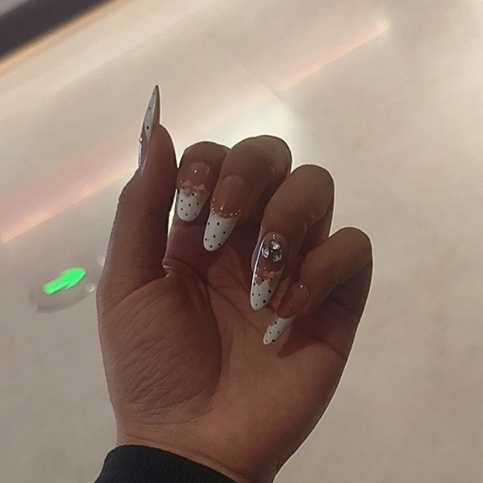 Rhinestone French Tip Polka Dot Press-On Nails — customer review photo