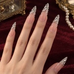 Rhinestone French Tip Silver Press-On Nails — product view 2