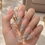 Rhinestone French Tip Silver Press-On Nails — product view 3