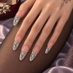 Rhinestone French Tip Silver Press-On Nails — product view 4