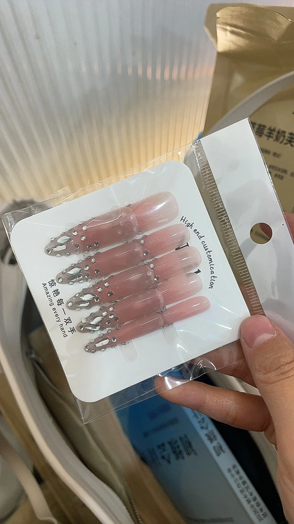 Rhinestone French Tip Silver Press-On Nails — customer review photo