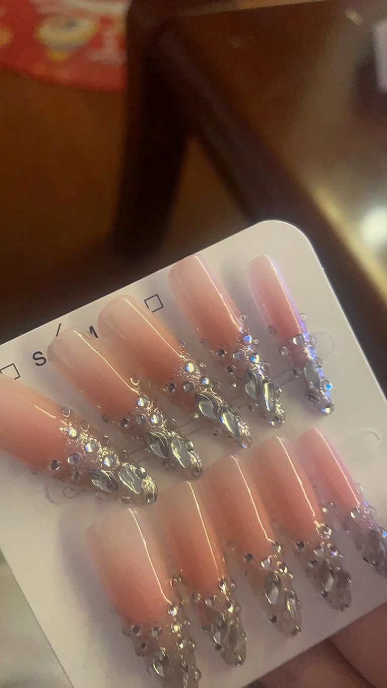 Review photo for Silver Rhinestone French Tip Long Press-On Nails