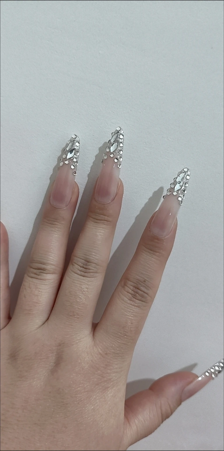 Review photo for Silver Rhinestone French Tip Long Press-On Nails