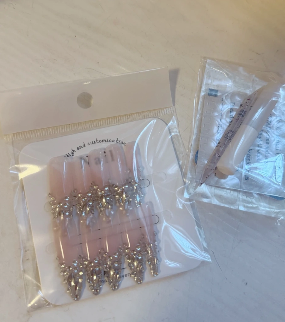 Rhinestone French Tip Silver Press-On Nails — customer review photo