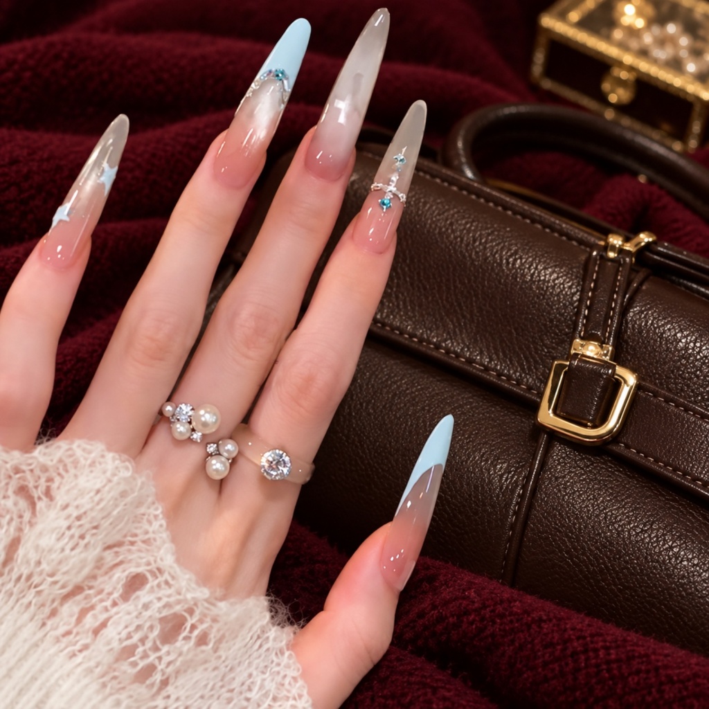 Rhinestone French Tip Star Press-On Nails — product view 4