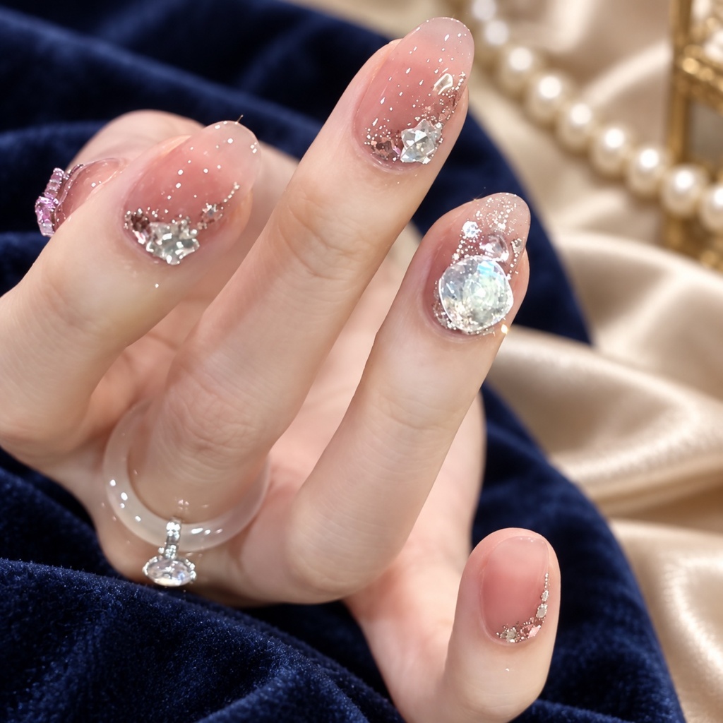 Rhinestone Glitter Oval Press-On Nails — product view 2