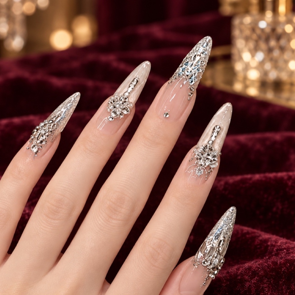 Rhinestone Glitter Stiletto Press-On Nails — product view 4