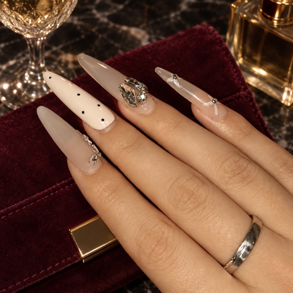 Rhinestone Heart Long Press-On Nails — product view 5