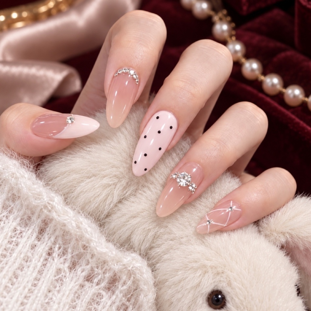 Rhinestone Polka Dot Bow Press-On Nails — product view 3