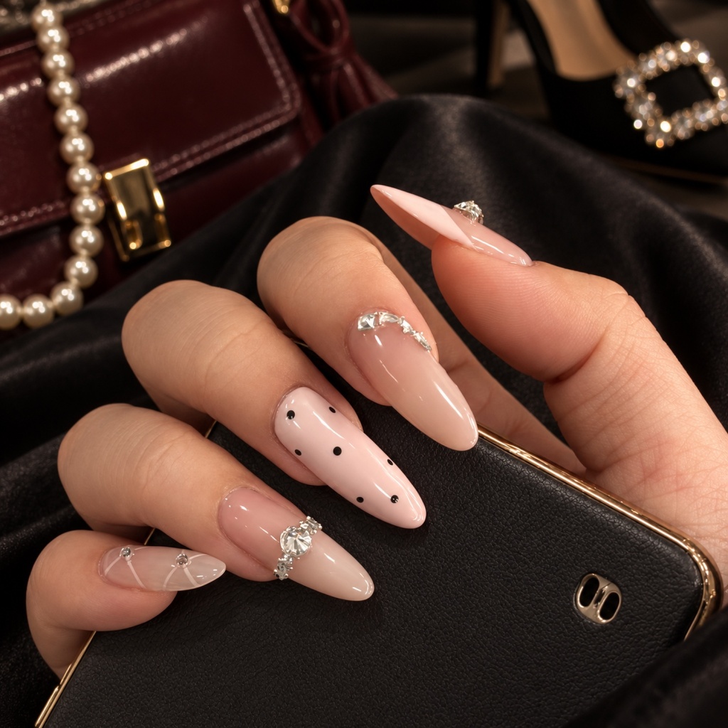 Rhinestone Polka Dot Bow Press-On Nails — product view 4